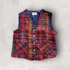 Vintage 90's Plaid Button Up Wool Vest Vision I Womens Large Grandmacore Cottage